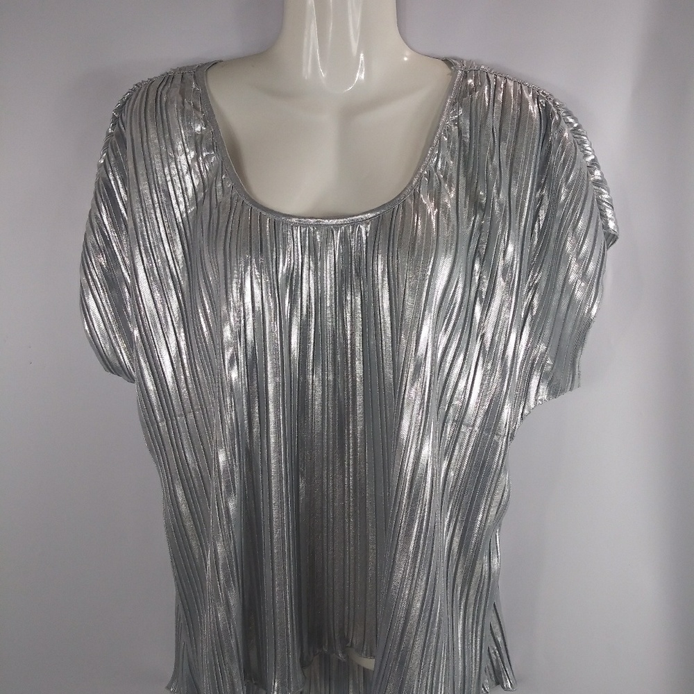 Womens Absolutely Famous Silver Dressy Top sz XL
